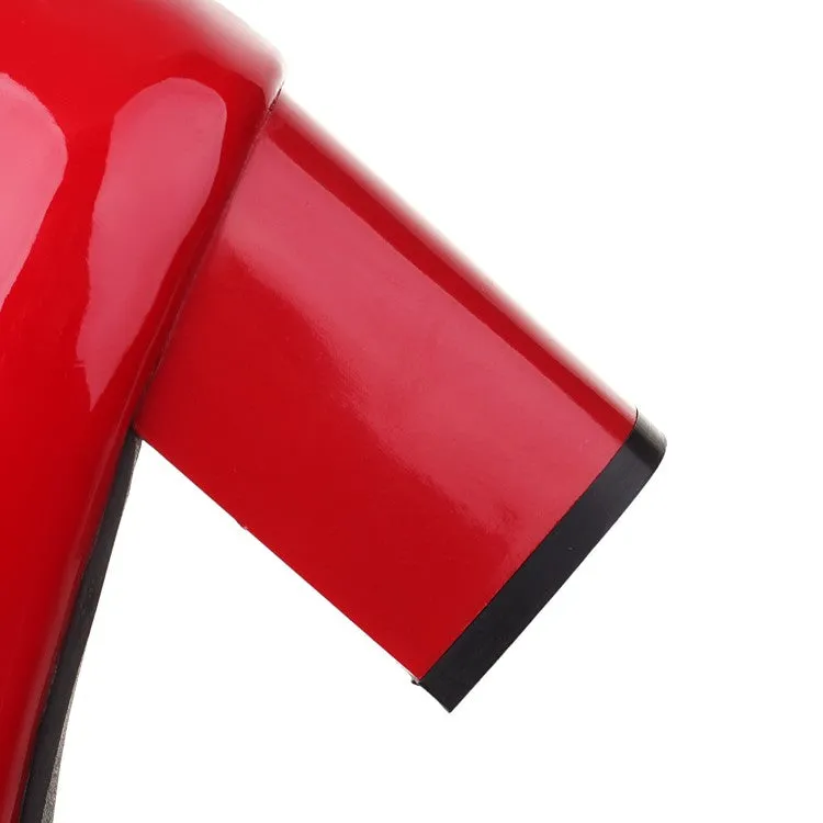 Women's Platform Pumps Glossy Mary Janes Double Monk-Straps Block Chunky Heel