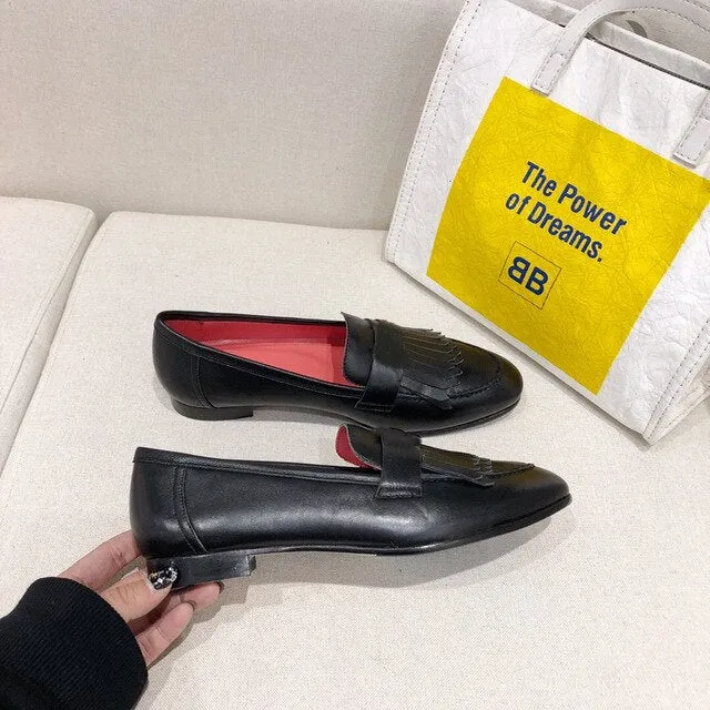 Women's Shoes Genuine Leather Flats Shoes For Woman Slip On Casual Shoes Top Quality Ins Fashion Shoes 34-41
