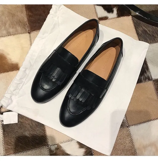 Women's Shoes Genuine Leather Flats Shoes For Woman Slip On Casual Shoes Top Quality Ins Fashion Shoes 34-41