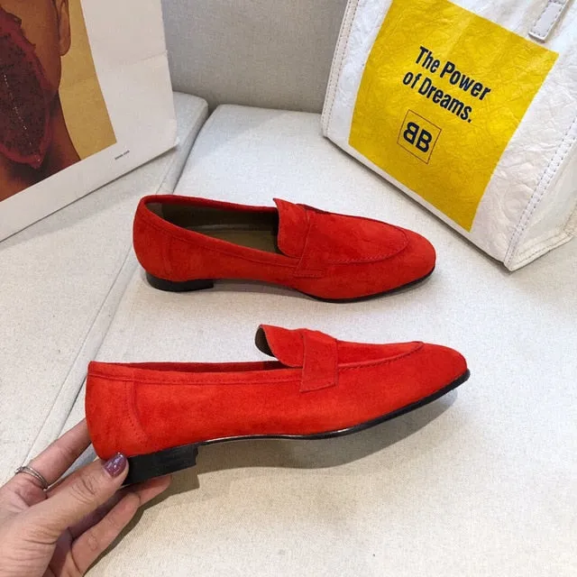 Women's Shoes Genuine Leather Flats Shoes For Woman Slip On Casual Shoes Top Quality Ins Fashion Shoes 34-41