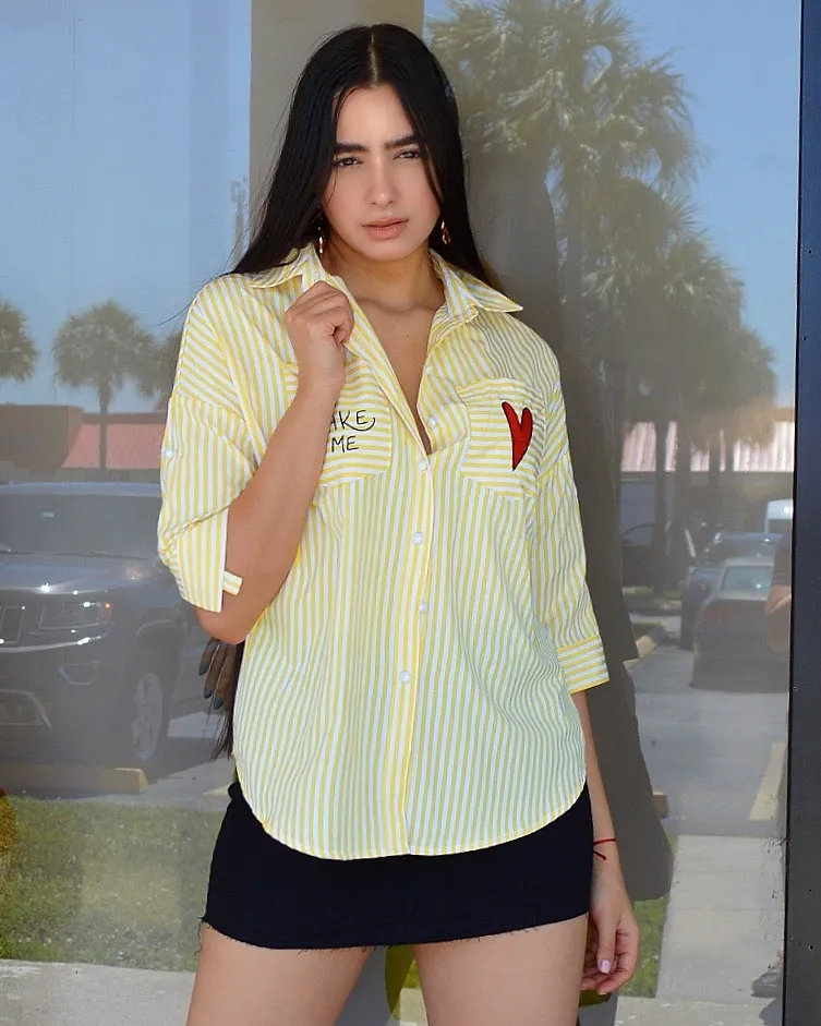 You Make Me Smile Stripe Yellow Shirt